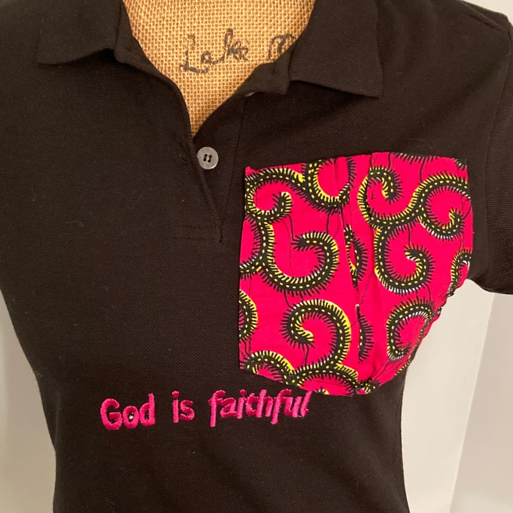 Lacoste NWOT Custom Polo Youth Size XL Black Pink  "God is faithful" - Picture 2 of 11